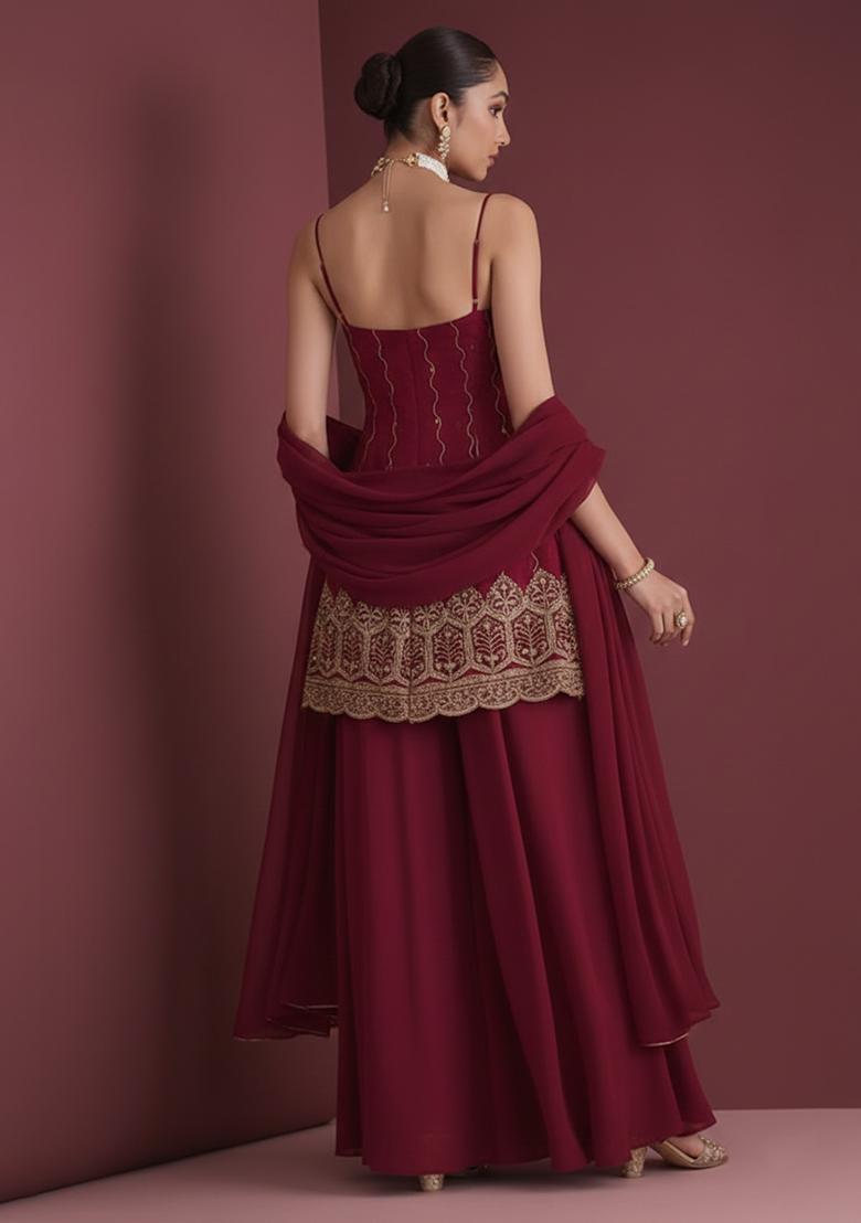 Rani Pink Sequin Mesh Sharara Set - Indya