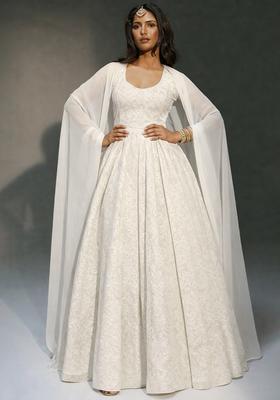 White Tissue Anarkali With Dupatta