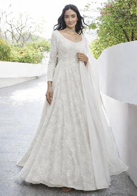 White Tissue Anarkali With Dupatta