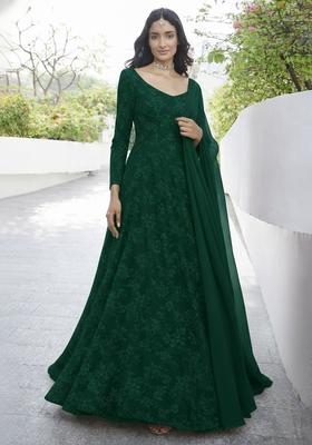 Bottle Green Tissue Anarkali With Dupatta
