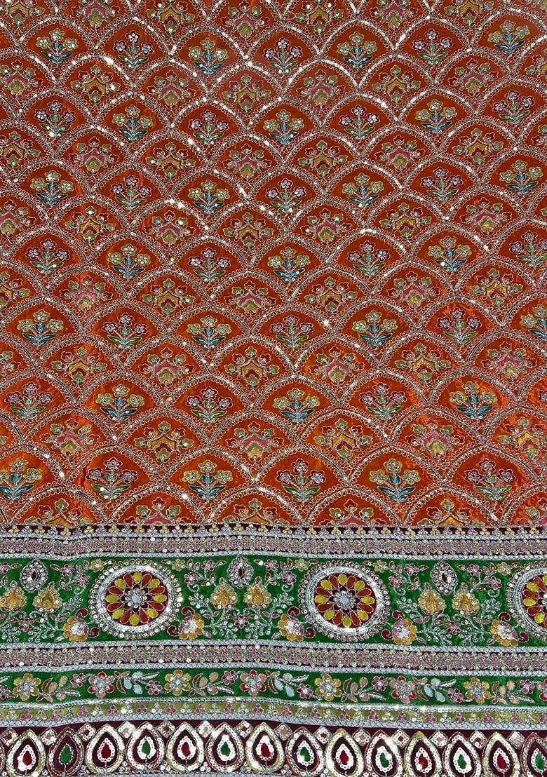 Orange Embroidered Crepe Sharara Set - Indya