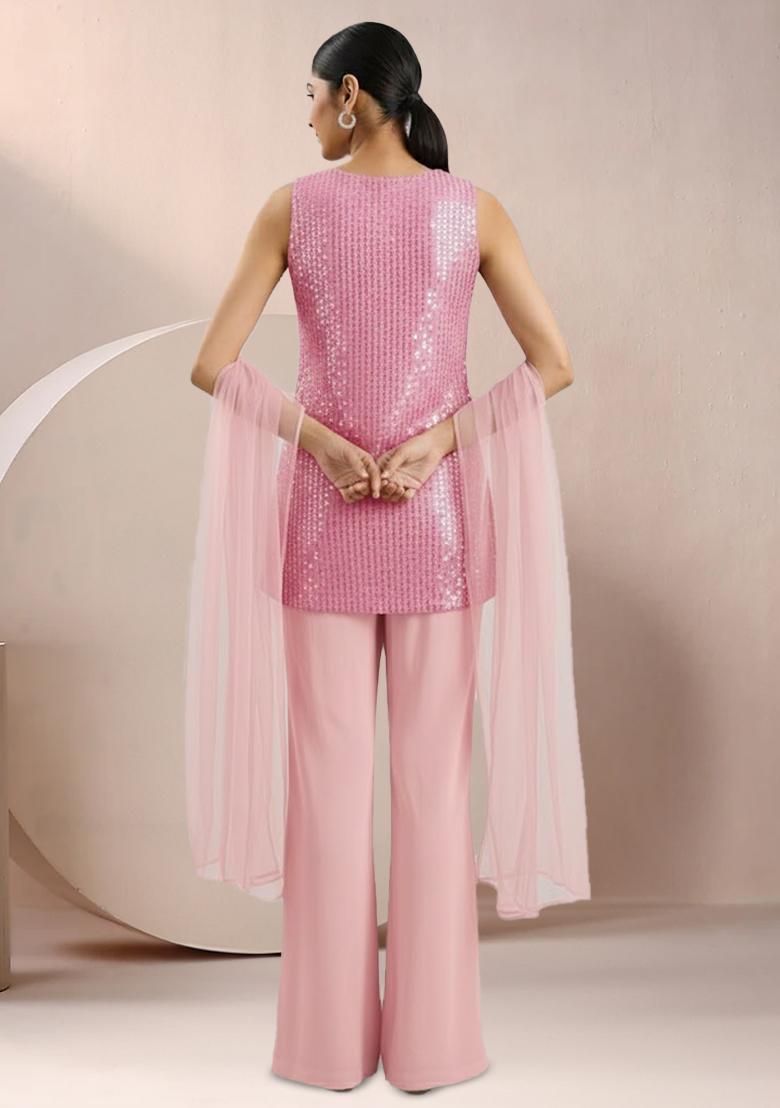Pink Sequin Work Silk Blended Co Ord Set - Indya