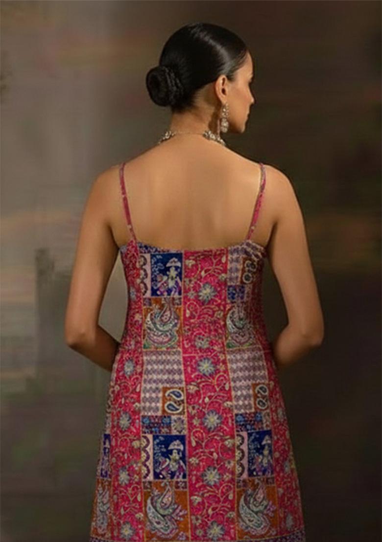 Pink Embroidered Crepe Sharara Set - Indya