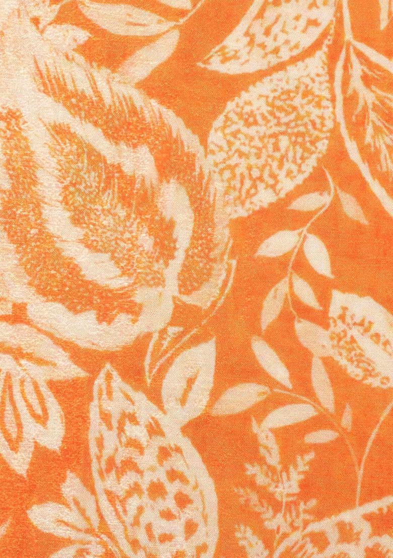 Orange Floral Print Chinon Lehenga Set - Indya