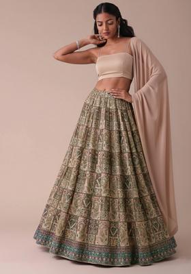 Beige Embroidered Crepe Lehenga Set