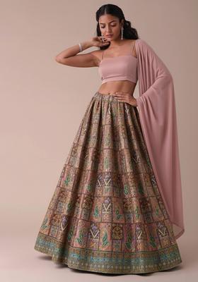 Blush Pink Embroidered Crepe Lehenga Set