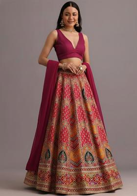 Deep Maroon Embroidered Crepe Lehenga Set
