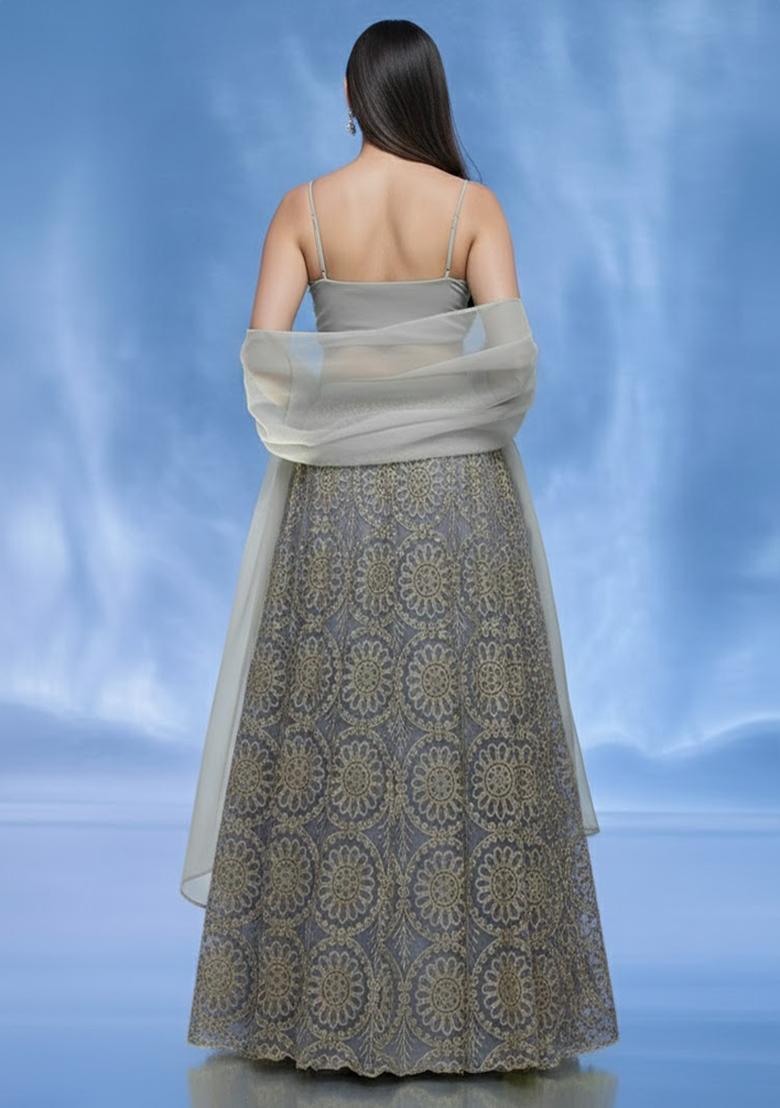 Grey Sequin Shimmer Lehenga Set - Indya