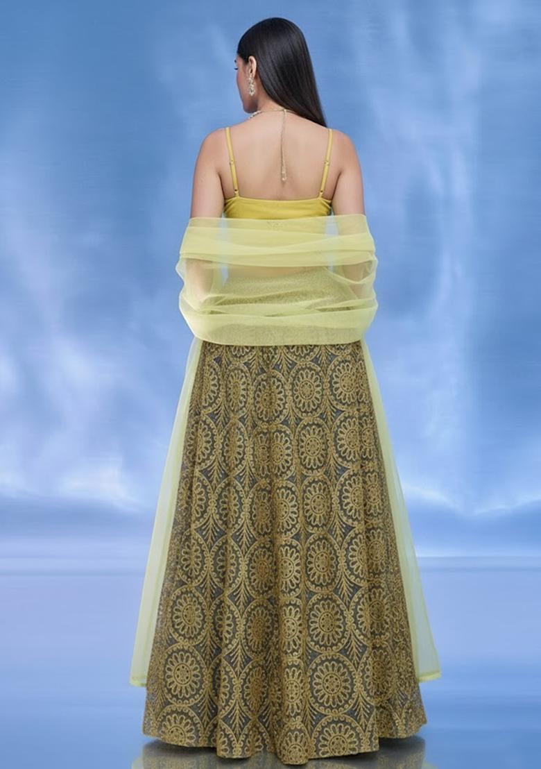Yellow Sequin Shimmer Lehenga Set - Indya