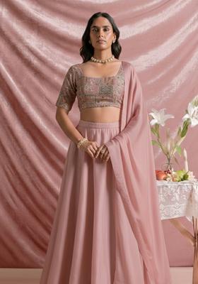 Baby Pink Embroidered Silk Blend Lehenga Set