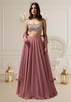 Mauve Embroidered Silk Blend Lehenga Set