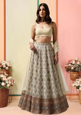 Off White Silk Blend Lehenga Set