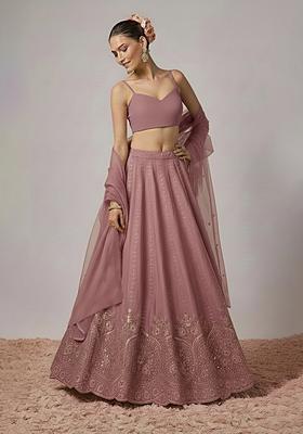 Mauve Embroidered Crepe Lehenga Set