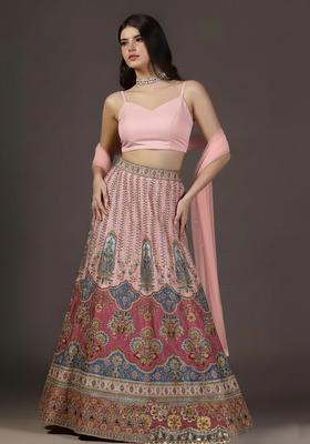 Blush Pink Embroidered Crepe Lehenga Set