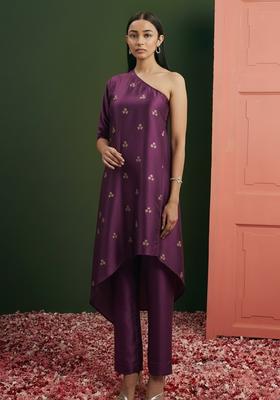 Purple Sequin Net Fusion Set