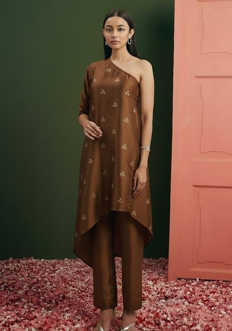 Brown Sequin Net Fusion Set