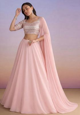 Soft Pink Embroidered Georgette Lehenga Set