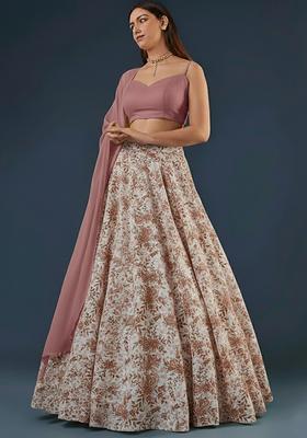 Mauve Pink Embroidered Crepe Lehenga Set