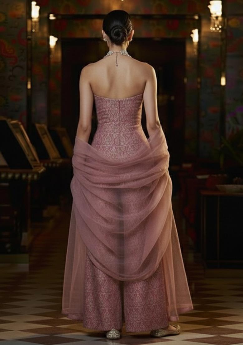 Dusty Mauve Paisley Print Silk Blend Fusion Set - Indya