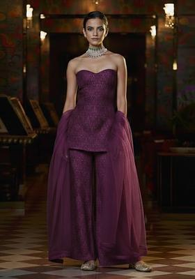 Purple Paisley Print Silk Blend Fusion Set