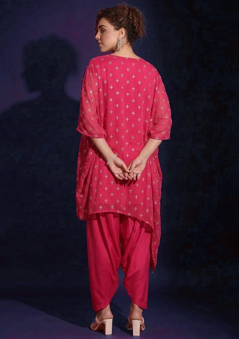 Rani Pink Embroidered Organza Fusion Set - Indya