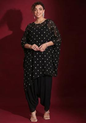 Black Embroidered Organza Fusion Set