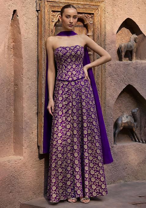 Purple Jacquard Silk Blend Fusion Set