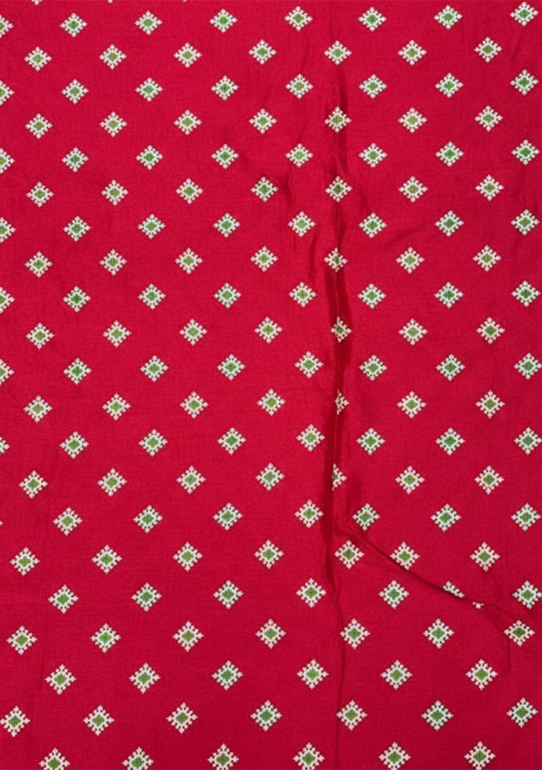 Deep Red Booti Print Chinon Anarkali With Dupatta - Indya