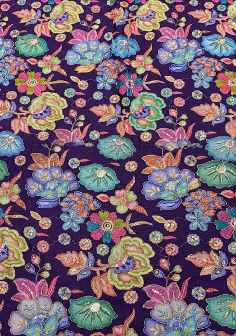 Purple Floral Print Chinon Sharara Set - Indya