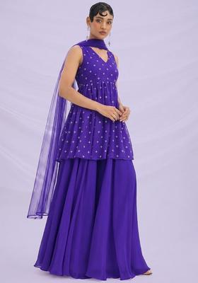 Royal Purple Embroidered Organza Sharara Set