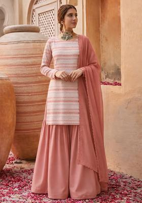 Peach Embellished Georgette Sharara Set