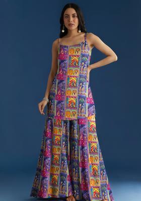 Purple Figure Print Chinon Sharara Set