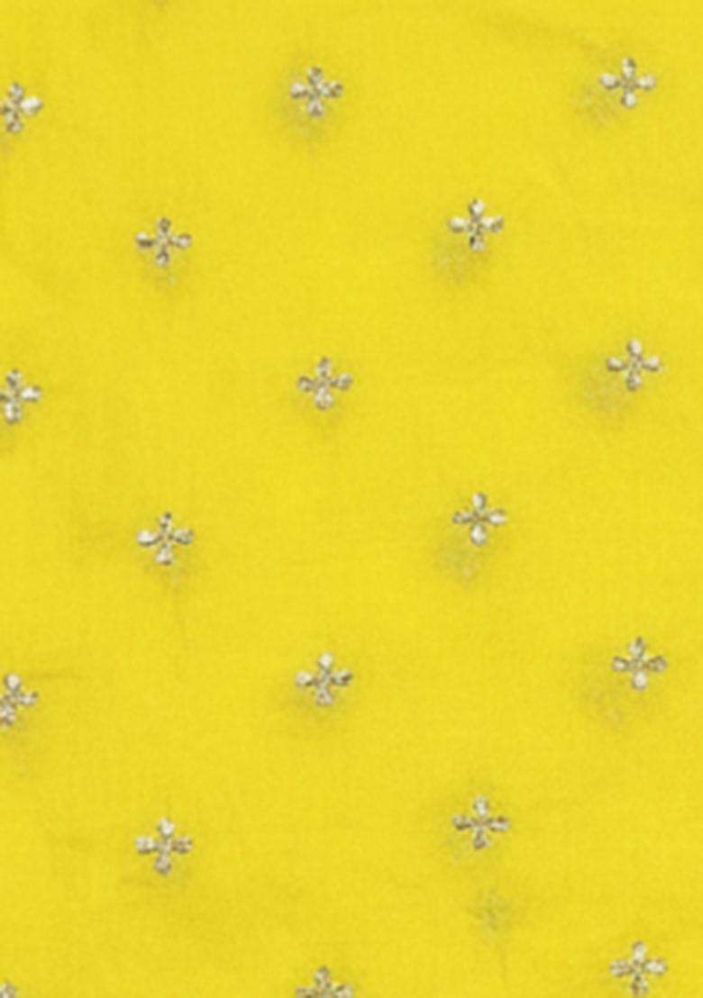 Sunflower Yellow Embroidered Organza Pre Draped Saree Set - Indya