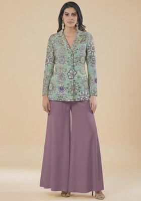 Dusty Lavender Embroidered Crepe Fusion Set