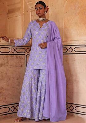 Lavender Sequin Silk Blend Sharara Set