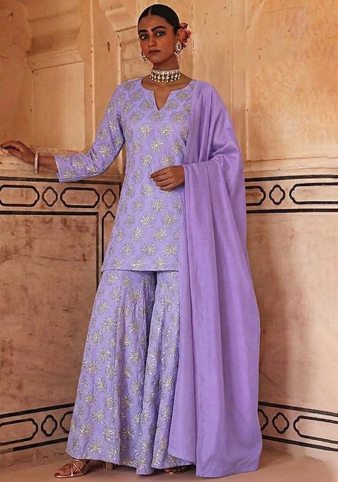 Lavender Sequin Silk Blend Sharara Set