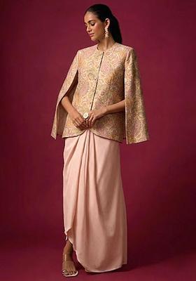 Peach Printed Jacquard Fusion set