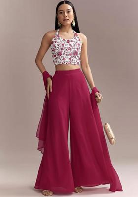 Rani Pink Floral Print Crepe Fusion Set 