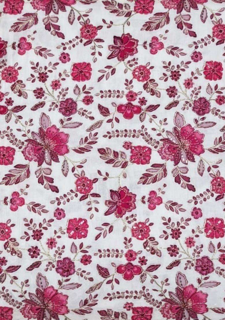 Rani Pink Floral Print Crepe Fusion Set  - Indya