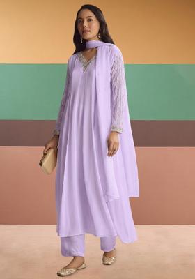 Lilac Chinon Handwork Anarkali Set