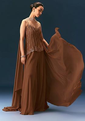 Brown Crepe Handwork Sharara Set