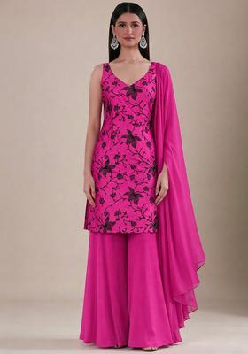 Rani Pink Embroidered Chanderi Sharara Set
