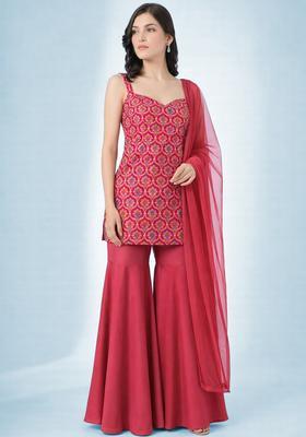 Rani Pink Zari Satin Sharara Set