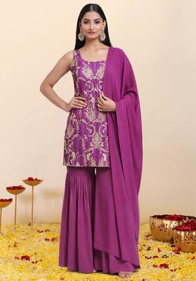 Purple Zari Satin Sharara Set