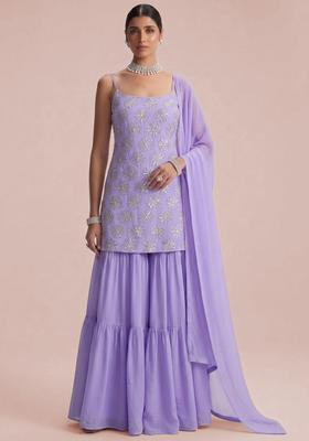 Lavender Sequin Silk Blend Sharara Set
