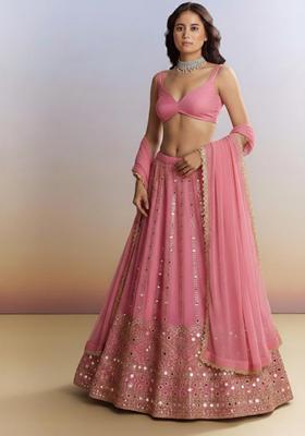 Blush Pink Embellished Silk Blend Lehenga Set