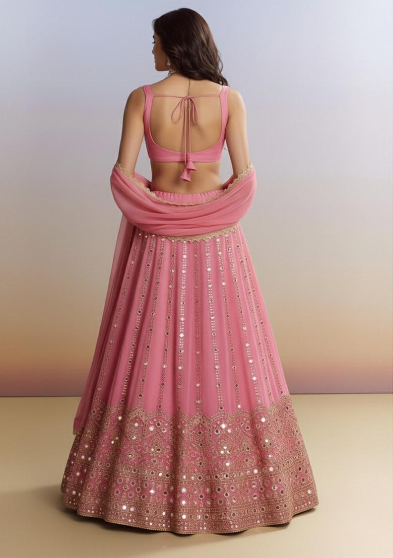 Blush Pink Embellished Silk Blend Lehenga Set - Indya