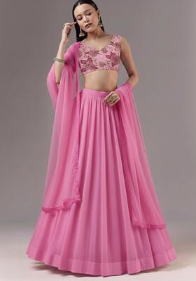 Pink Embroidery Crepe Lehenga Set