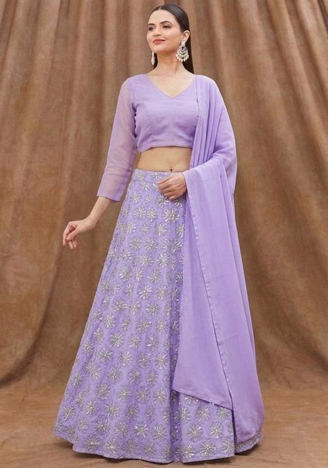 Lavender Sequin Silk Blend Lehenga Set
