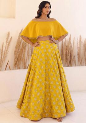 Yellow Sequin Silk Blend Lehenga Set